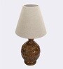 Flamingo Beige Fabric Shade Night Lamp With Wood Base