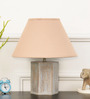Arrow Beige Cottan Fabric Shade Night Lamp With Wood Base
