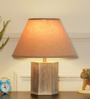 Arrow Beige Cottan Fabric Shade Night Lamp With Wood Base
