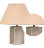 Arrow Beige Cottan Fabric Shade Night Lamp With Wood Base