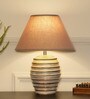 Gilford Beige Cottan Fabric Shade Night Lamp With Wood Base