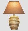Gilford Beige Cottan Fabric Shade Night Lamp With Wood Base