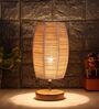 Poulsen Beige Bamboo Shade Table Lamp With Wood Base