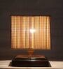 Pisa Beige Bamboo Shade Night Lamp With Wood Base