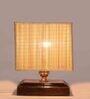 Pisa Beige Bamboo Shade Night Lamp With Wood Base