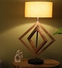 Beige Shade Table Lamp With Wood Base