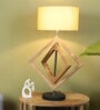 Beige Shade Table Lamp With Wood Base