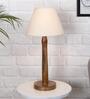 Flinchum Beige Cotton Shade Night Lamp With Wood Base