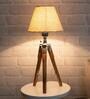 Beige Shade Table Lamp With Wooden Base