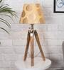 Humphry Beige Cotton Shade Night Lamp With Wood Base