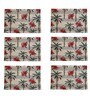 Floral (19x14) Beige & Red Silk (Set of 6) Placemat