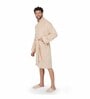 Beige Solid 100% Cotton Men Bathrobe With Slippers (XL)