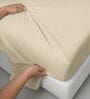 Beige Solid 400 TC Cotton King Sized Bedsheet with 2 Pillow Covers