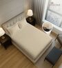 Beige Solid 400 TC Cotton Queen Sized Fitted sheet with 2 Pillow Covers