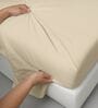 Beige Solid 400 TC Cotton Super King Sized Bedsheet with 4 Pillow Covers