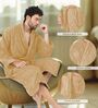 Beige Solid Cotton Men Bath Robe With Belt (M)