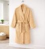 Beige Solid Cotton Men Bath Robe With Belt (S)