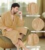 Beige Solid Cotton Men Bath Robe With Belt (S)