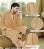 Beige Solid Cotton Men Bath Robe With Belt (XL)