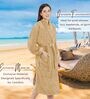Beige Solid Cotton Women Bath Robe With Belt (M)