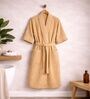 Beige Solid Cotton Women Bath Robe With Belt (M)
