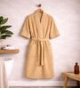 Beige Solid Cotton Women Bath Robe With Belt (S)