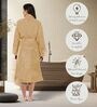 Beige Solid Cotton Women Bath Robe With Belt (S)