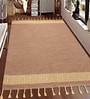 Beige Solid Hand Woven 5 X 7 Feet Cotton Dhurrie