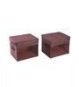 Brown Solid Linen Foldable Underbed Organiser Set Of 2