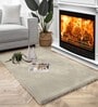 Beige Solid Polyester 3 X 5 Feet Machine Made Carpet
