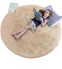 Beige Solid Polyester 6X6 Feet Machine Made Shaggy Round Carpet
