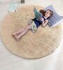 Beige Solid Polyester 6X6 Feet Machine Made Shaggy Round Carpet