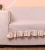 Beige Solid Velvet 1 Seater Quilted Sofa Cover (Protector) with Frill