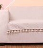 Beige Solid Velvet 1 Seater Quilted Sofa Cover (Protector) with Tassel