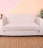 Beige Solid Velvet 1 Seater Quilted Sofa Cover (Protector) with Tassel