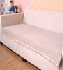 Beige Solid Velvet 1 Seater Quilted Sofa Cover (Protector) with Tassel