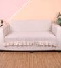 Beige Solid Velvet 2 Seater Quilted Sofa Cover (Protector) with Frill