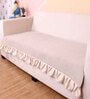 Beige Solid Velvet 2 Seater Quilted Sofa Cover (Protector) with Frill