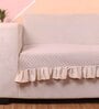 Beige Solid Velvet 2 Seater Quilted Sofa Cover (Protector) with Frill