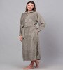 Beige Solid Woolen Women Bath Robe With Belt (L)