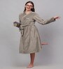 Beige Solid Woolen Women Bath Robe With Belt (L)