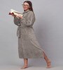 Beige Solid Woolen Women Bath Robe With Belt (L)