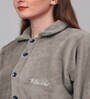 Beige Solid Woolen Women Bath Robe With Belt (L)