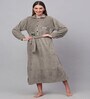 Beige Solid Woolen Women Bath Robe With Belt (L)