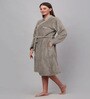 Beige Solid Woolen Women Bath Robe With Belt (L)