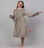 Beige Solid Woolen Women Bath Robe With Belt (S)