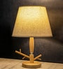 Beige Table Lamp Modern Design   With fabric Textured Lampshade Wooden Base