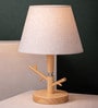 Beige Table Lamp Modern Design   With fabric Textured Lampshade Wooden Base