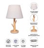 Beige Table Lamp Modern Design With Fabric Textured Lampshade Wooden Base