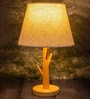 Beige Table Lamp Modern Design With Fabric Textured Lampshade Wooden Base